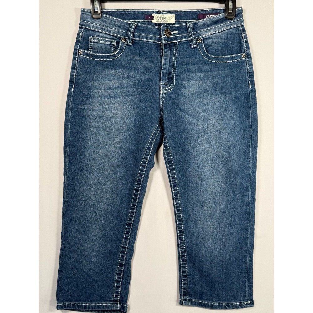 VGS Capri Jeans Size 4‎ 30x 18.5in Women's Blue Denim Mid Rise Embellished Flap